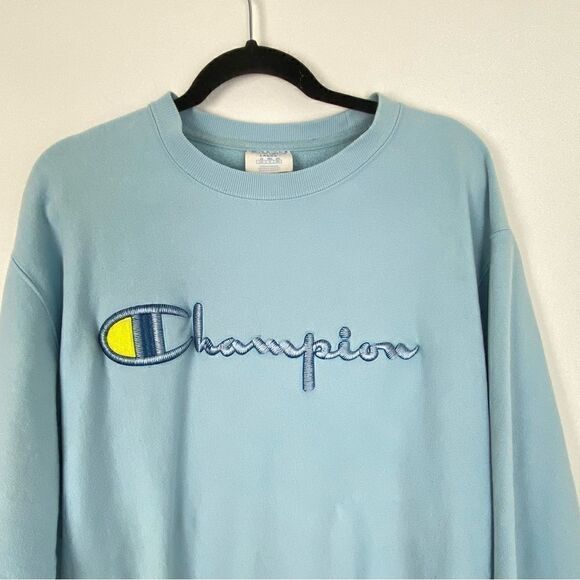 90s Vintage‎ Champion Blue Embroidered Logo Reverse Weave Crewneck Y2K Size L - Picture 10 of 12